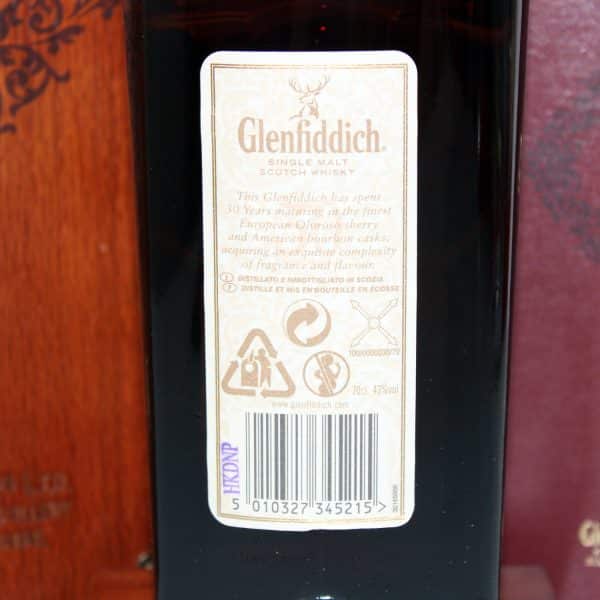 Glenfiddich 30 Year Old in Wooden Box back label