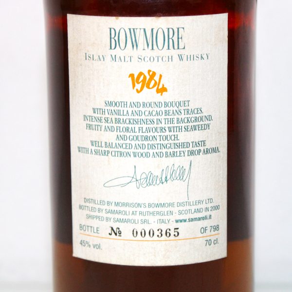 Bowmore 1984 Samaroli 16 Years back label