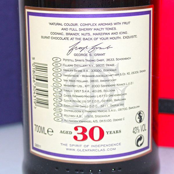 Glenfarclas 30 Years Warehouse Edition back label