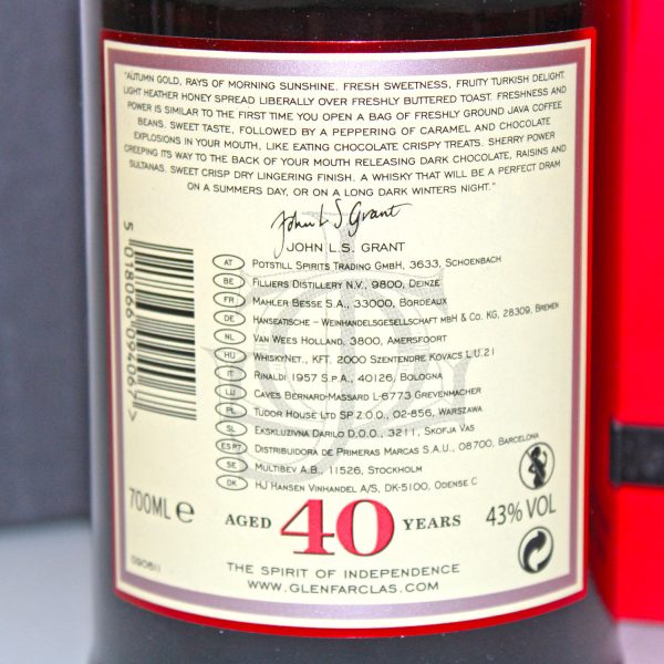 Glenfarclas 40 Years Warehouse Edition back label