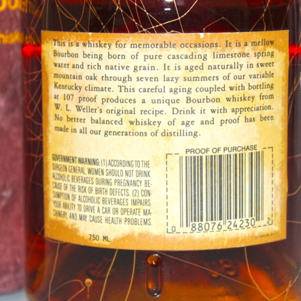 Old Weller Antique Original 107 Brand Whiskey back label