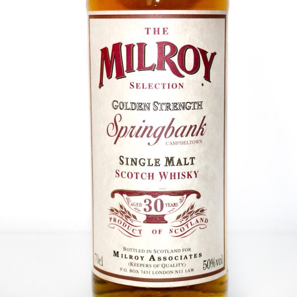 Springbank 30 Year Old Milroy Selection label