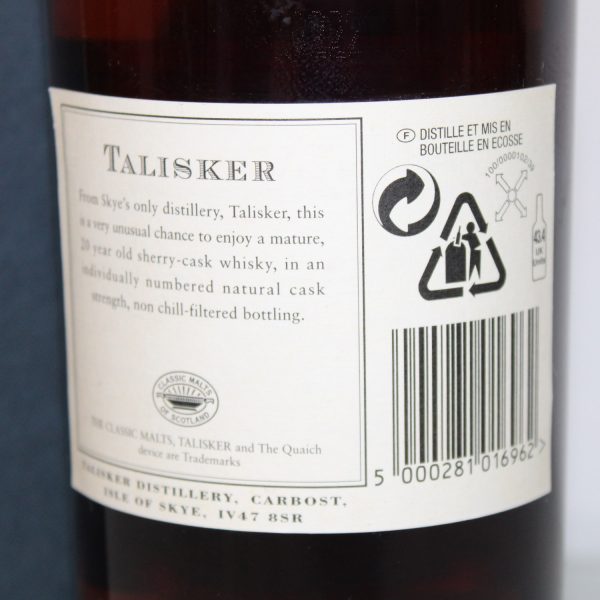 Talisker 1981 20 Year Old 2002 back label