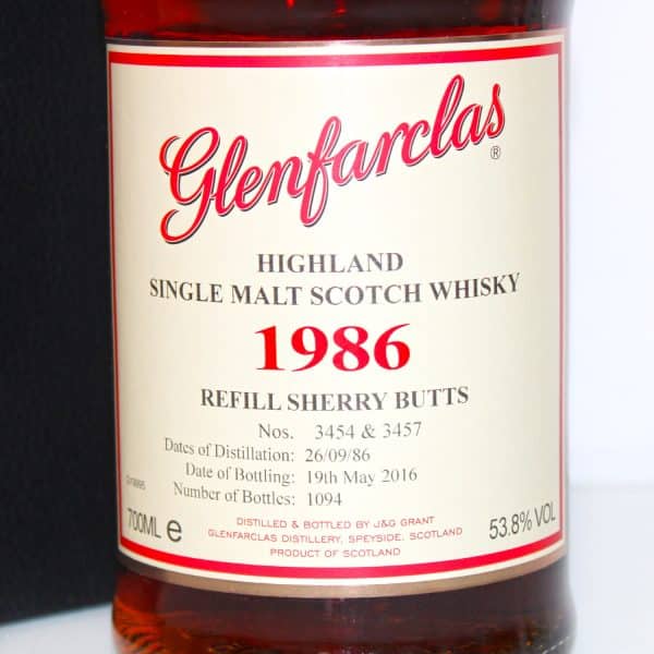 Glenfarclas 1986 Refill Sherry Butts label