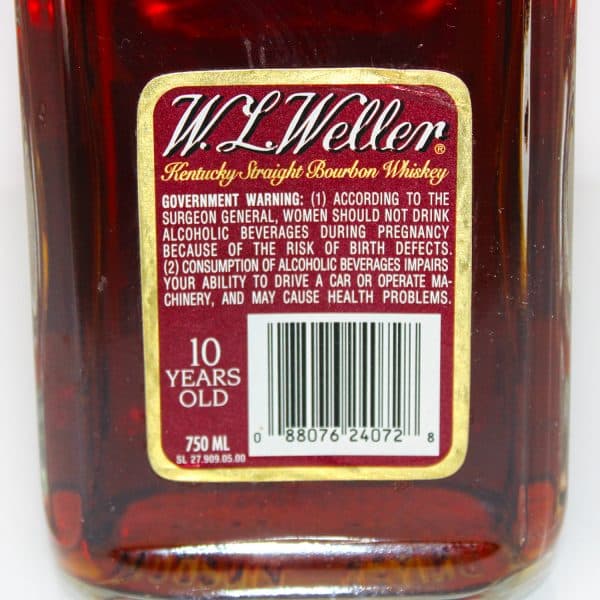 W.L. Weller Centennial 10 Year Old Bourbon Whiskey back