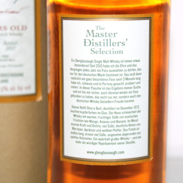 Glenglassaugh 1972 39 Years Old for Germany back label