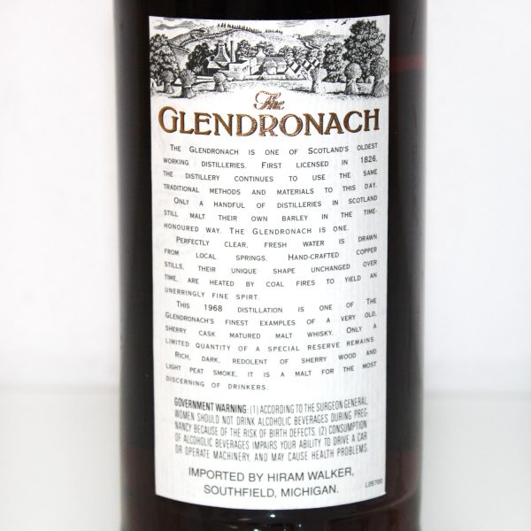 Glendronach 1968 Vintage 25 Years 75cl back label