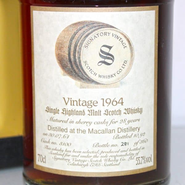 Macallan 1964 28 Year Old Signatory Vintage label