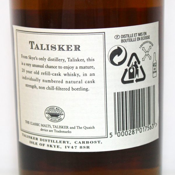 Talisker 1982 20 Years Bottled 2003 Cask Strength back label
