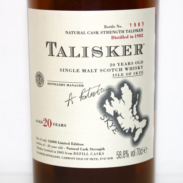 Talisker 1982 20 Years Bottled 2003 Cask Strength label