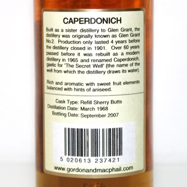 Caperdonich 1968 Connoisseurs Choice back label