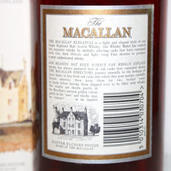 Macallan Elegancia 1990 back label