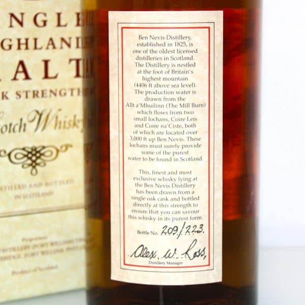 Ben Nevis 1971 26 Years Old back label