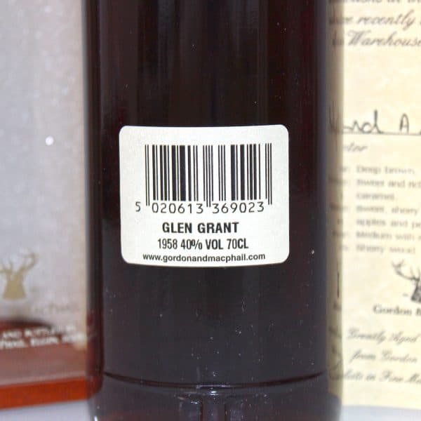 Glen Grant 1958 bottled 2008 back label